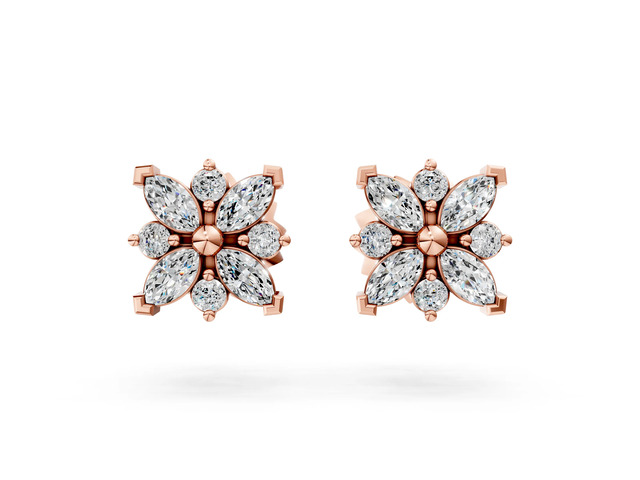 Rose Gold Marquise Diamond Petal Stud Earrings