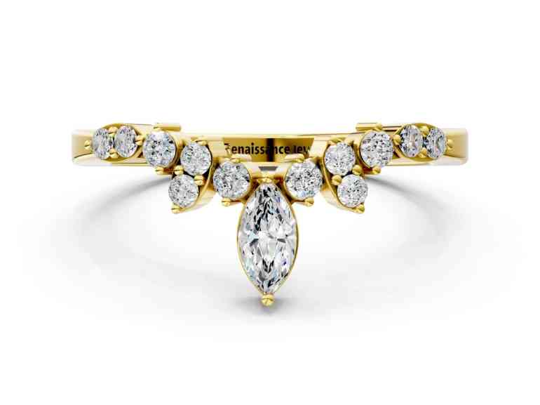 Yellow Gold Marquise and Round Diamond Chevron Band