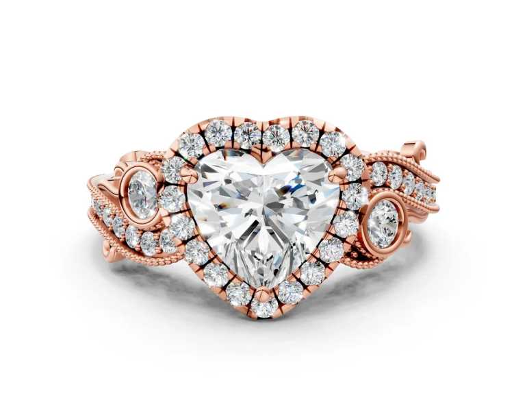 Rose Gold Heart Cut Halo Diamond Ring