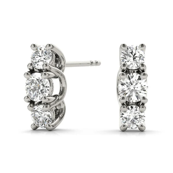 Three-Stone Round Diamond Channel Band Earrings