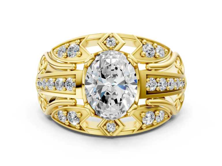 Oval Cut Diamond Pavé Art Deco Split Shank Ring