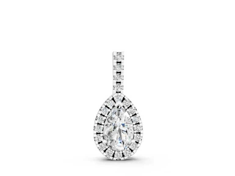 Silver Halo Pear Cut Diamond Pendant with Prong Setting